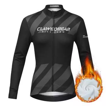 Зимний флисовый велосипедный трикотаж, женская одежда для велоспорта, сохраняющий тепло с длинным рукавом, велосипедный топ XS чёрный