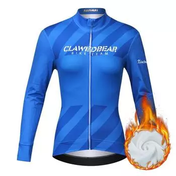 Зимний флисовый велосипедный трикотаж, женская одежда для велоспорта, сохраняющий тепло с длинным рукавом, велосипедный топ XS синий