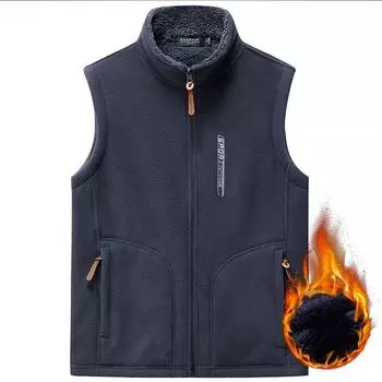Зимний флисовый жилет для мужчин. Свободный и плюшевый утолщенный флисовый топ без рукавов. XL темно-синий