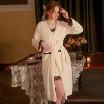 Зимний халат, платье, костюм, женская сексуальная фланелевая кружевная ночная рубашка, удобная куртка, сексуальная пижама для женщин M