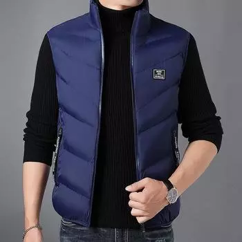 Зимний хлопковый жилет Жилет Жилет Кардиган Жилет для молодежи и среднего возраста Хлопковый жилет с воротником-стойкой Мужская зимняя M
