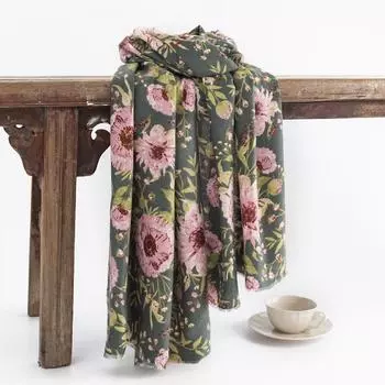 Зимний искусственный кашемировый шарф, женский длинный модный цветочный принт для поездок на работу, защита шеи, устойчивый к холоду шарф, элегантная легкая роскошная шаль 65*190cm