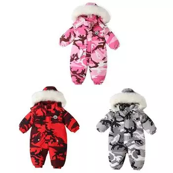 Зимний камуфляжный цельный лыжный костюм для малышей до 3 лет, теплое боди 100