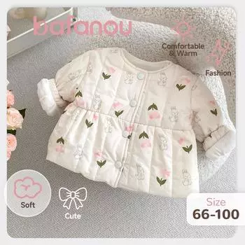 Зимний кардиган с принтом для девочки, пальто для новорожденного мальчика, детская одежда унисекс Bafanou 530008 66CM(3-6M) цветочный