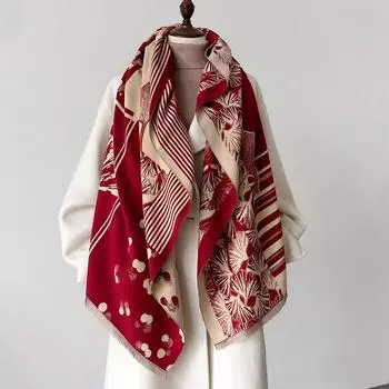 Зимний кашемировый шарф 2024 года для женщин, толстые теплые шали с цветочным принтом, женские накидки, пашмина, буфанда, женское одеяло