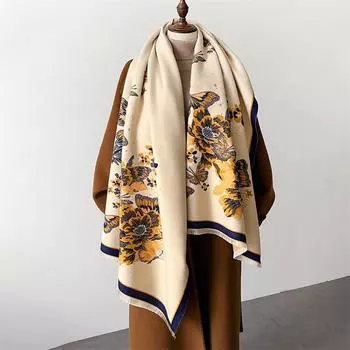 Зимний кашемировый шарф для женщин с цветочным принтом, толстый теплый шарф из пашмины, шаль, накидка, новый дорожный декоративный платок, популярный эшарп