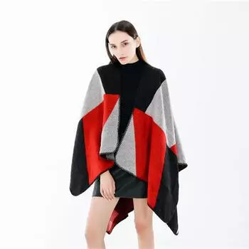 Зимний кашемировый шарф с контрастными полосками, шаль чёрный