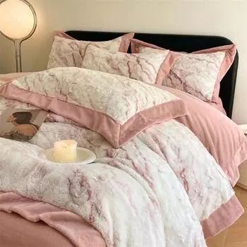 Зимний класс A, высококачественный плюшевый комплект из четырех предметов с рисунком кролика, простыня и пододеяльник из молочного бархата, утолщенный коралловый бархат 1.2m bed sheet model-3PCS