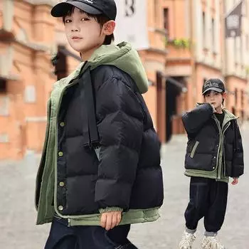 Зимний комбинезон для мальчика, пальто с капюшоном из натурального меха, большой меховой воротник, хлопковый пуховик, пальто для маленьких девочек, зимнее пальто, куртка-пуховик и парки 120cm чёрный