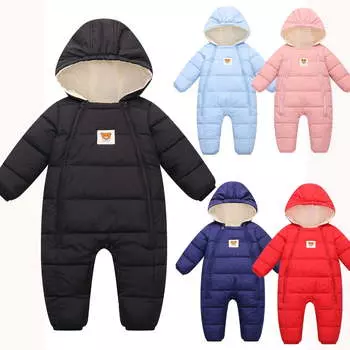 Зимний комбинезон для мальчиков и девочек, теплое стеганое пальто с капюшоном, куртка-пуховик для детей от 0 до 18 месяцев 66(0-3M) чёрный