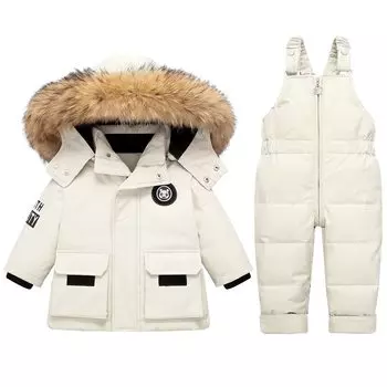 Зимний комбинезон для малышей, зимнее пальто для мальчиков и девочек, зимние штаны и куртки для девочек, нагрудник для детей 1–2–3–4–5 лет, белый, розовый 90(12M) розовый