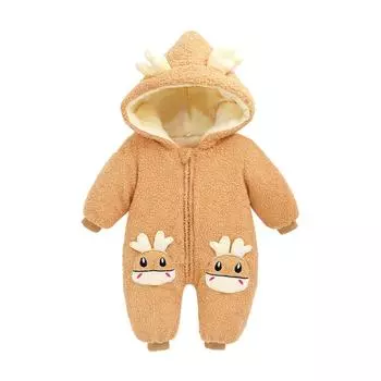 Зимний комбинезон для новорожденных, цельный зимний теплый комбинезон, милый комбинезон с капюшоном и ушками, флисовый комбинезон для маленьких девочек и мальчиков, комбинезон, От 0 до 12 месяцев 90
