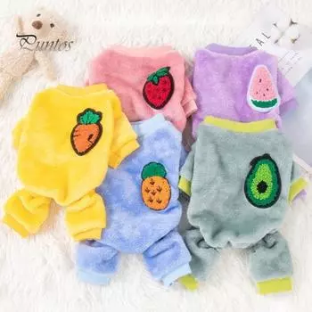 Зимний комбинезон с фруктовым узором для домашних животных. Уютная одежда для четвероногих собак. Флисовые комбинезоны. Пижамы для чихуахуа, Тедди, бишона, маленьких собак, кошек. M жёлтый