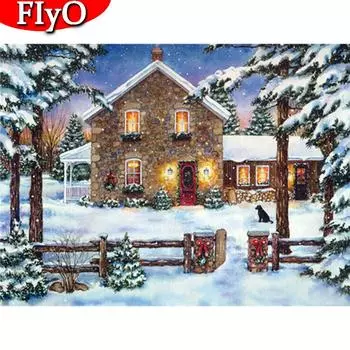Зимний комплект алмазной живописи, Новое поступление, Алмазная вышивка, дом, мозаика, пейзаж, рождественские украшения для дома Full Round (20X30CM)