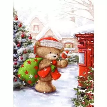Зимний комплект алмазной живописи, Рождественская Снежная Алмазная мозаика, мультяшный медведь, вышивка, Настенный декор, подарок 30x40 см/12x16 дюймов 30x40cm NO Frame