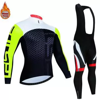 Зимний комплект для велоспорта 2023, мужские теплые велосипедные майки с длинными рукавами, уличная одежда для езды на велосипеде, одежда для велоспорта MTB, комплект нагрудников и штанов XS