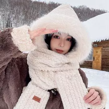 Зимний комплект из 3 предметов: Симпатичная женская шапка, шарф и перчатки с тиснением — теплые, толстые и ветрозащитные для езды на велосипеде