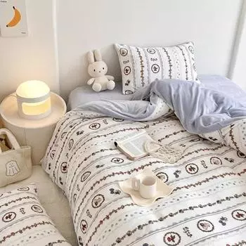 Зимний комплект из четырех предметов из молочного бархата с принтом, комплект из утолщенного и теплого молочного бархата, двухсторонняя бархатная простыня и пододеяльник. 1.2m bed sheet 3pcs