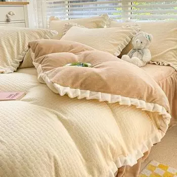 Зимний комплект из четырех предметов из молочной муки, однотонный пододеяльник из коралловой муки, утолщенный двусторонний фланелевой антистатический чехол с резной мукой A