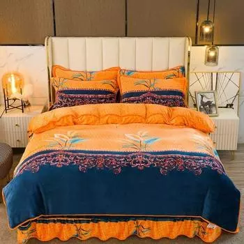 Зимний комплект из четырех предметов из плотного молочного бархата, теплый коралловый бархат, двухстороннее бархатное одеяло, простыня и бархатный подзор для кровати, постельное белье 1.5m bed skirt 4pcs