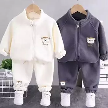 Зимний комплект из плюша для девочек, повседневный спортивный комплект из двух предметов для мальчиков, комплекты одежды для отдыха на природе для малышей 120cm белый