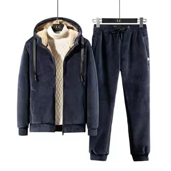 Зимний комплект из серебристого лисьего бархата для пары, мужской спортивный комплект из толстого золотистого шелка, осенне-зимний комплект из двух предметов из овечьего бархата 8XL