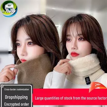 Зимний комплект из вязаной шапки и бархатного шарфа для взрослых и детей - толстая шерсть для дополнительного тепла Thickened fleece scarf вино красного