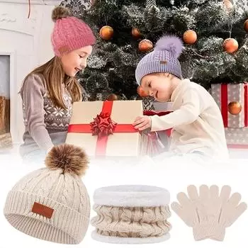 Зимний комплект одежды 3 в 1 с шапкой/шарфом/перчатками, утолщенная вязаная толстовка с капюшоном, шапка, перчатки, шарф, комплект для зимы сапфир синий