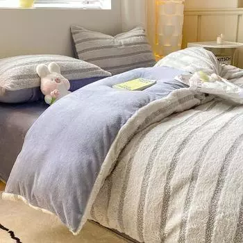 Зимний комплект пододеяльников, комплект постельного белья 2024 года, новинка, осень-зима, утолщенный кроличий бархат, молочный бархат, размер Queen King, мягкий и сохраняющий тепло for 1.2m bed