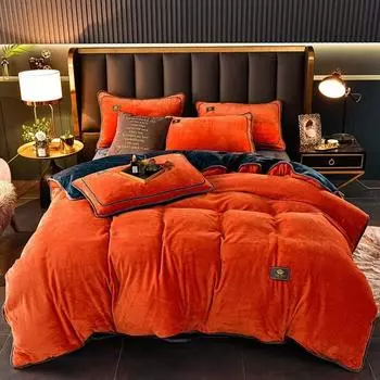 Зимний комплект постельного белья из теплого молочного бархата, 4 предмета, плюшевый пододеяльник, простыня и наволочки, двуспальный комплект стеганого одеяла размера Queen Size Flat Bed Sheet&200x230cm-4PC set