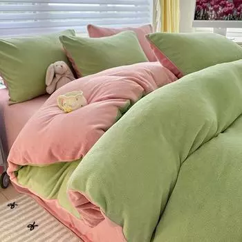 Зимний комплект постельного белья класса А для мам и младенцев из экологически чистого утолщенного двуспального белья из четырех предметов, бархат, версия AB 1.5m sheet 4pcs синий