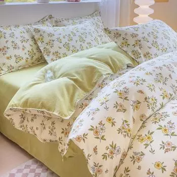 Зимний комплект простыней из четырех предметов, небольшой свежий чистый хлопок с начесом, простыня, пододеяльник, общежитие, мультяшный подарок, оптовая продажа 1.2m three-piece set