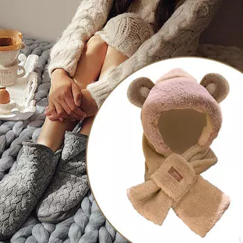 Зимний комплект шапка шарф мультфильм мягкая шаль накидка с капюшоном для выступления на сцене хаки