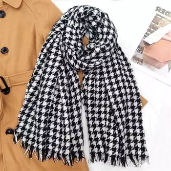 Зимний контрастный цветной шарф с рисунком «Тысяча птиц» для пары, теплый клетчатый шарф, шарф с бахромой