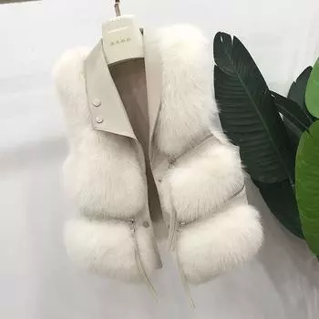 Зимний короткий жилет из искусственного меха для женщин, теплое пальто L белый