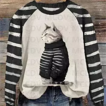 Зимний кот Арт Узор Принт Повседневная Толстовка 3D Печатный Женский Пуловер S