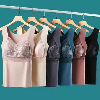 Зимний кружевной бархатный теплый жилет для женщин с вышивкой, фиксированная цельная чашечка, узкая подошва, плотное теплое нижнее белье для женщин L чёрный