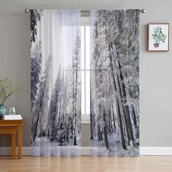 Зимний лес Татры Польша прозрачные шторы для гостиной прозрачный тюль оконная занавеска спальня кухня вуаль шторы 135W x 114H(cm)