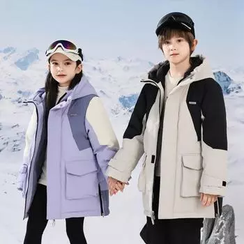 Зимний мальчиковый новый стиль открытый лыжный костюм с капюшоном пуховик 100cm фиолетовый