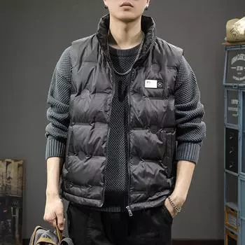 Зимний модный брендовый пуховик жилет мужской теплый утолщенный свободный большой размер повседневный воротник-стойка без рукавов жилет для улицы M серый