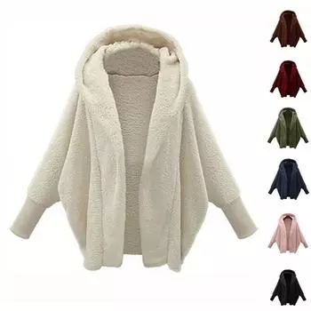 Зимний модный однотонный толстый плюшевый свитер с капюшоном и длинным рукавом, кардиган, пальто S чёрный