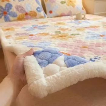 Зимний молочный бархатный наматрасник с наволочкой комплект постельного белья двойной складной коврик-татами простыня чехол для матраса 150x200cm-1pc