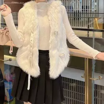 Зимний молодой новый искусственный меховой жилет женский короткий однотонный пальто утолщенный и тонкий иностранный жилет S белый