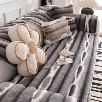 Зимний мягкий утолщенный чехол для дивана, теплый плюшевый кролик, бархатная подушка для дивана, мягкая нескользящая декоративная защитная подушка для гостиной 70x70cm 1pcs розовый
