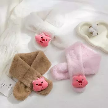 Зимний мультяшный милый шарф из меха кролика для детей, мальчиков и девочек, утолщенный плюшевый шарф, детский шейный платок