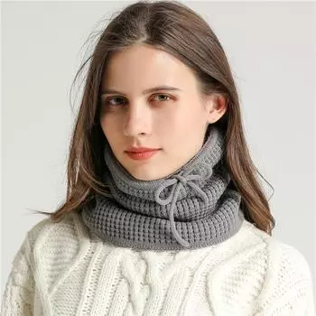 Зимний мужской и женский однотонный вязаный шарф, теплый шейный платок с бархатными вертикальными полосками, универсальный шарф со шнурком, можно использовать как шапку One Size