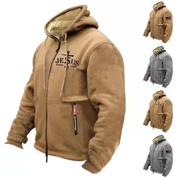 Зимний мужской кашемировый утолщенный кашемировый кардиган с капюшоном, свитер L