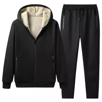 Зимний мужской комплект с капюшоном и брюками, толстый теплый спортивный костюм, спортивная одежда, спортивные костюмы с капюшоном, мужской спортивный костюм для мужчин L чёрный