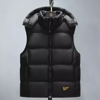 Зимний мужской модный черный золотой графитовый тонкий жилет, высококачественная съемная шапка, толстое хлопковое пальто XXXXL