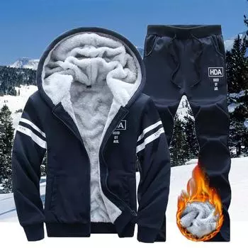 Зимний мужской повседневный спортивный костюм с капюшоном плюс бархатный свитер Спортивная толстая теплая мужская одежда M серый